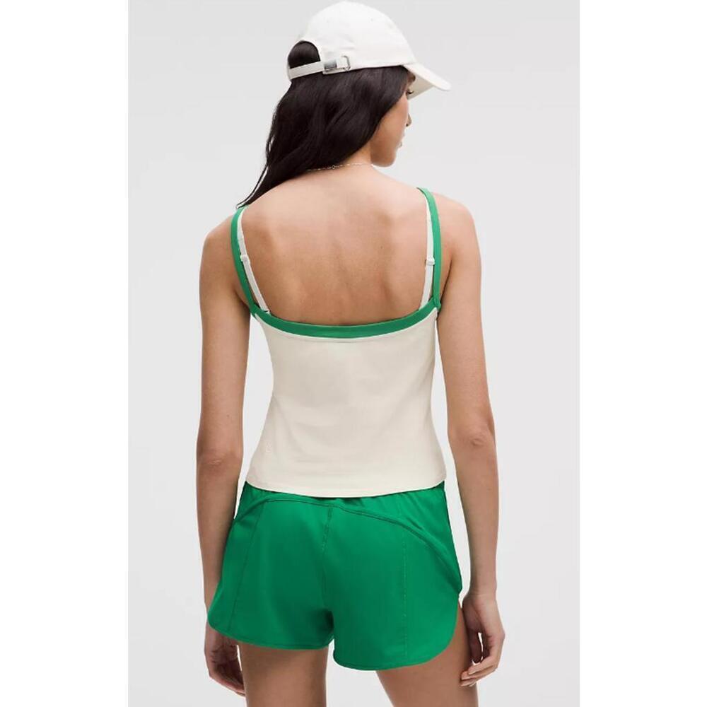 NWT Lululemon Organic Cotton High-Neck Ringer Tee Light Ivory/Raceway Green Sz L - Picture 2 of 7